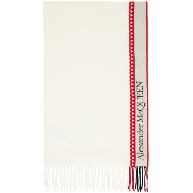 Alexander McQueen White and Red Wool and Cashmere Heart Scarf