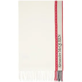 Alexander McQueen White and Red Wool and Cashmere Heart Scarf