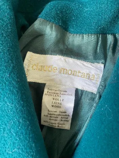 ARCHIVE - 1980s Claude Montana Teal Green Wool Overcoat