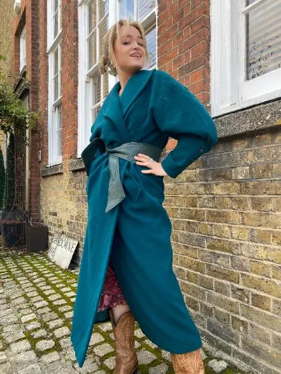 ARCHIVE - 1980s Claude Montana Teal Green Wool Overcoat