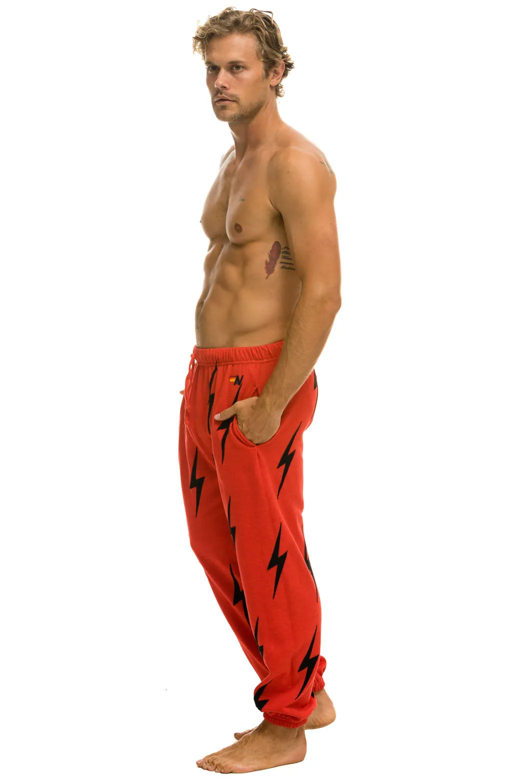 Aviator Nation Bolt Stitch Repeat Sweatpants in Red Black