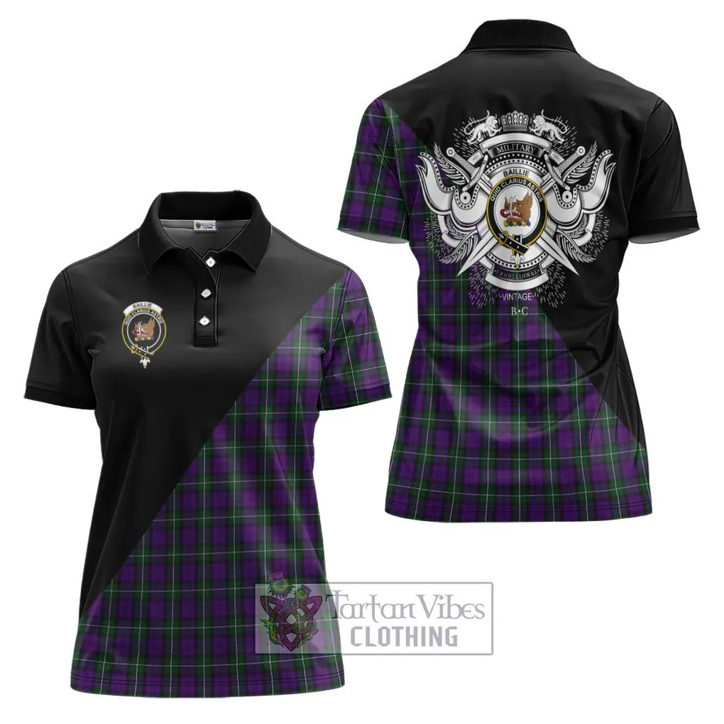 Baillie Highland Society Tartan Women's Polo Shirt with Family Crest and Military Logo Style