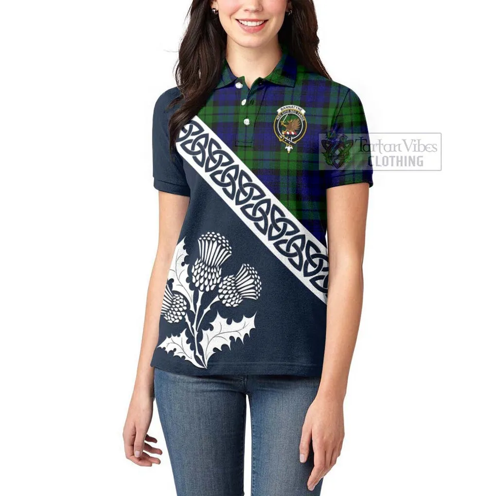 Bannatyne Tartan Women's Polo Shirt Featuring Thistle and Scotland Map