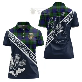 Bannatyne Tartan Women's Polo Shirt Featuring Thistle and Scotland Map
