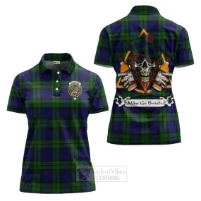 Bannatyne Tartan Women's Polo Shirt with Family Crest and Bearded Skull Holding Bottles of Whiskey