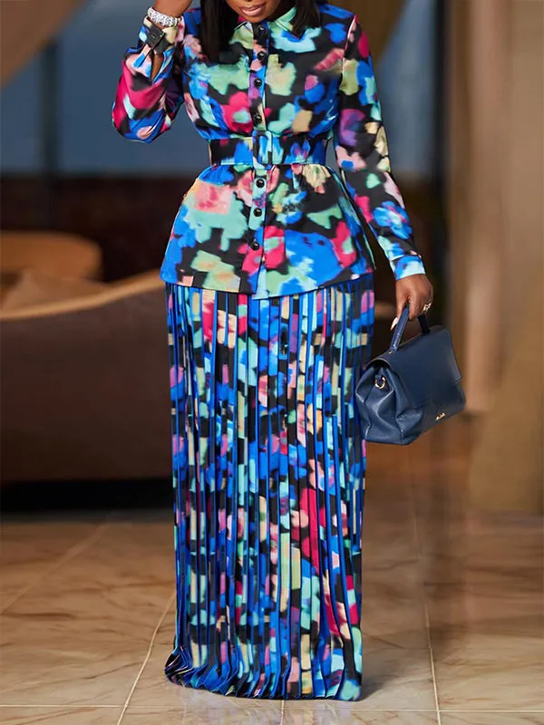 Beautiedoll Printed Shirt & Pleated Skirt Set