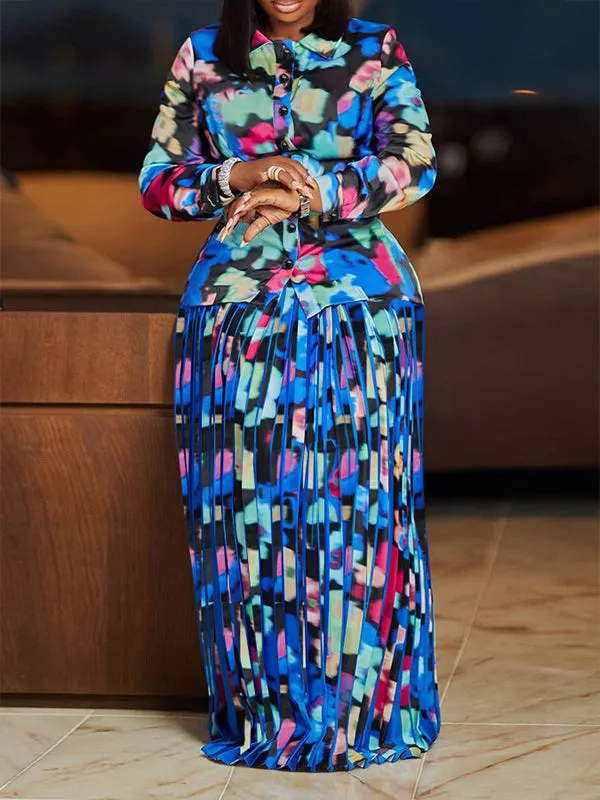 Beautiedoll Printed Shirt & Pleated Skirt Set