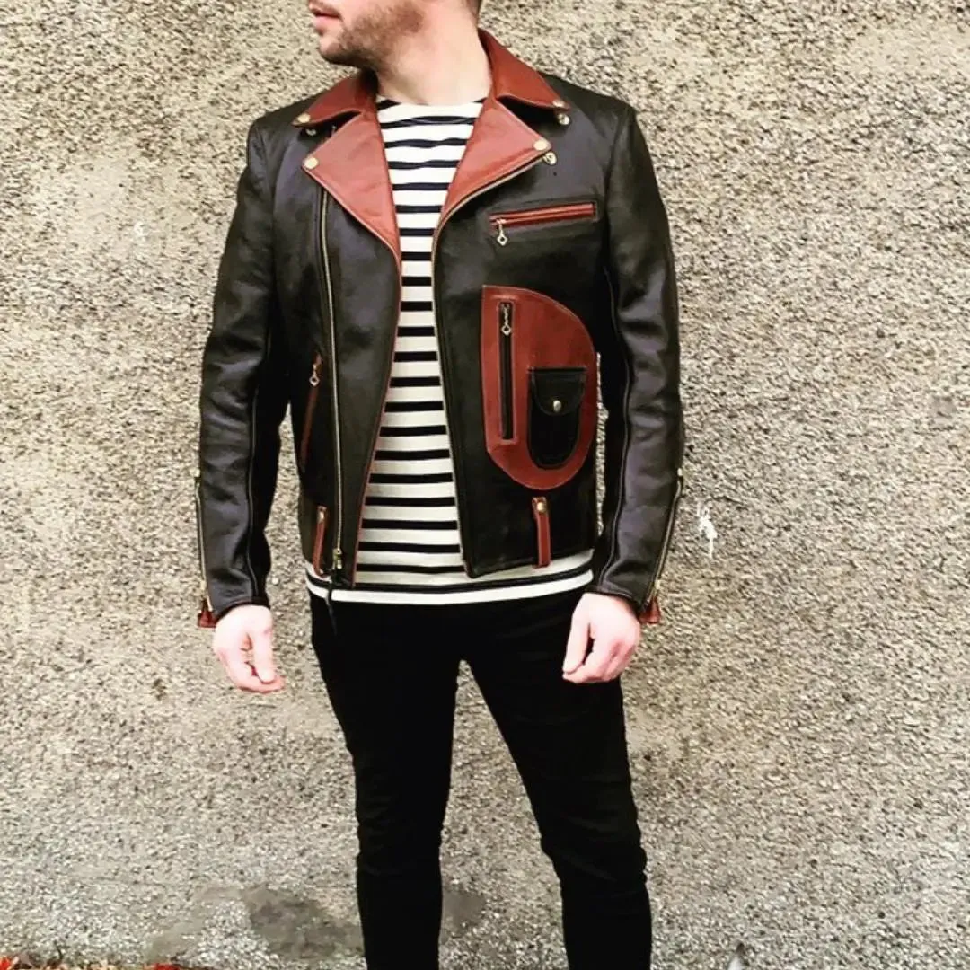 Biker Two Tone Leather Jacket