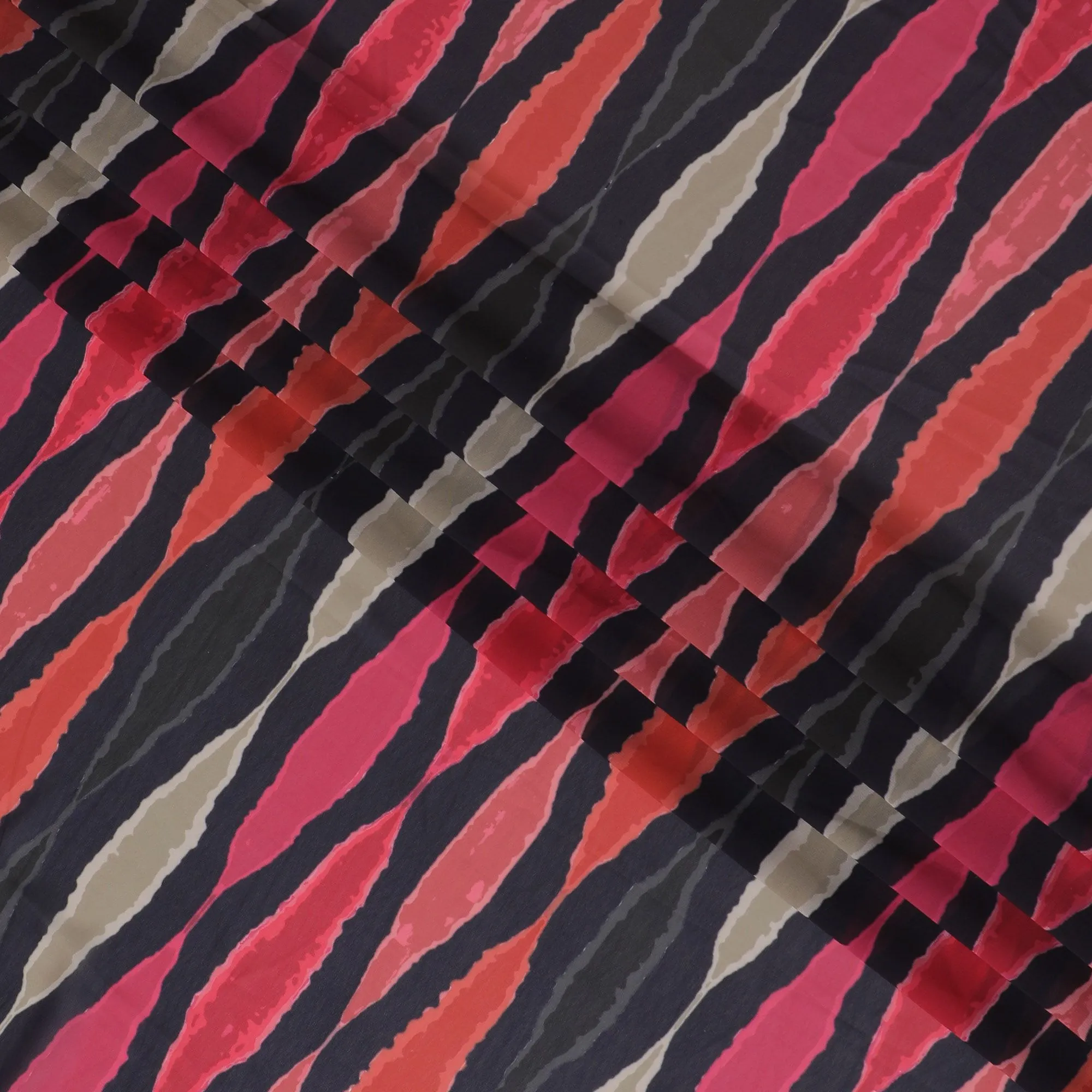 Bold Abstract Stripe Synthetic Georgette Fabric - Vibrant Colors, Buy in Meters, 110cm Width-D17995
