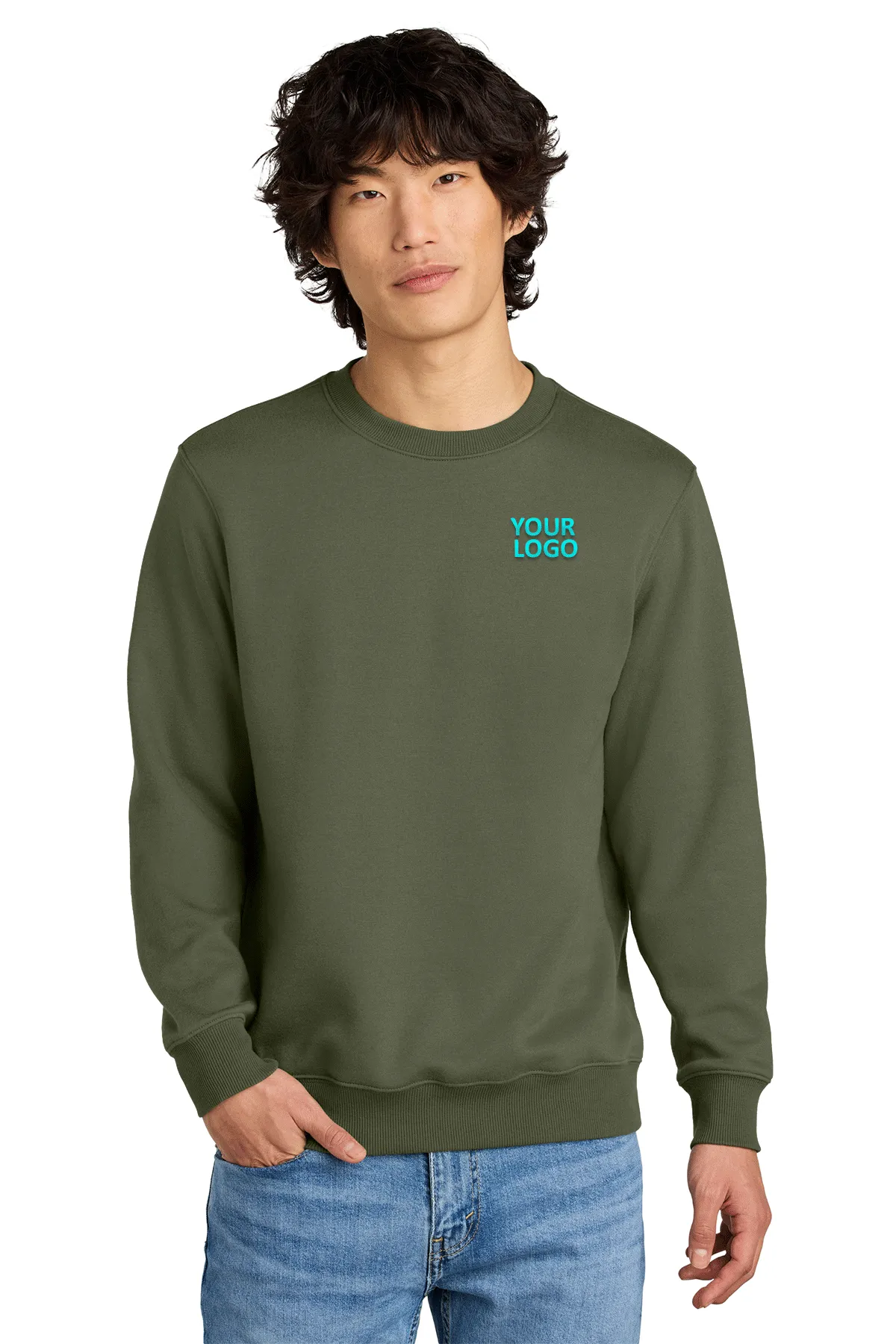 District Perfect Weight Custom Fleece Crews, Military Green