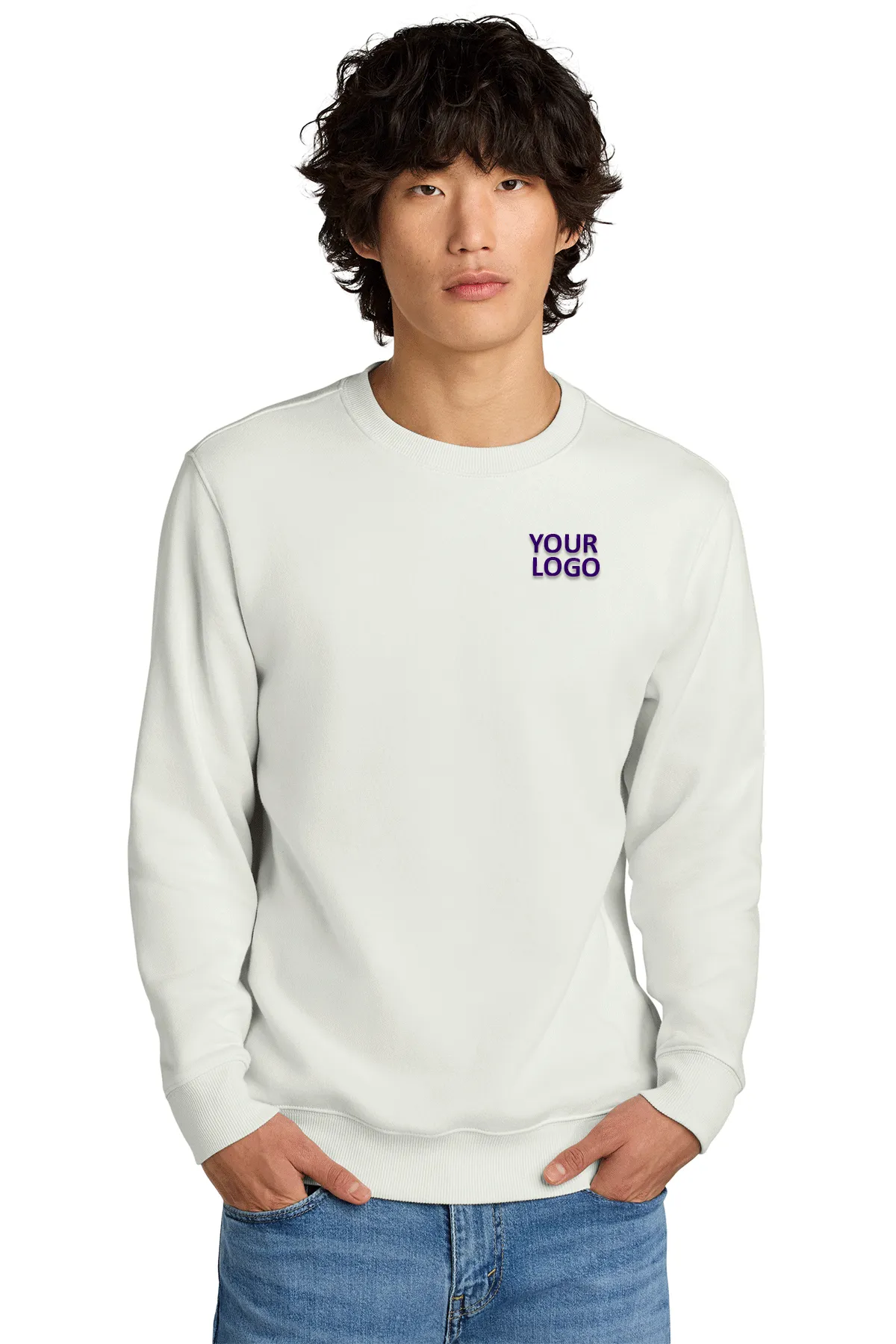 District Perfect Weight Custom Fleece Crews, White Onyx