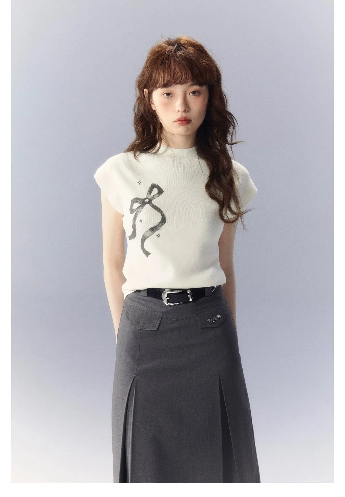 (Final Sale) Gray A-line Pleated Suit Skirt