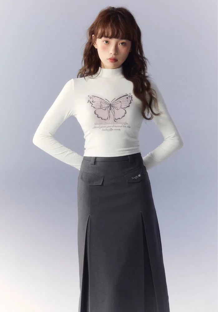 (Final Sale) Gray A-line Pleated Suit Skirt