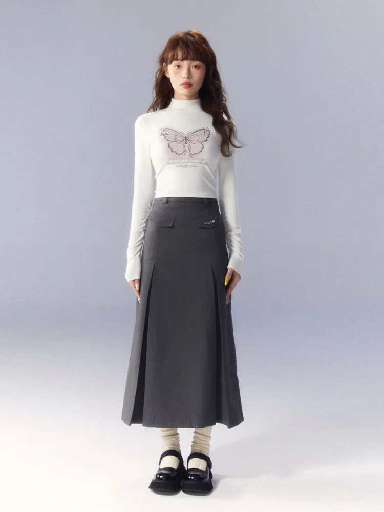 (Final Sale) Gray A-line Pleated Suit Skirt