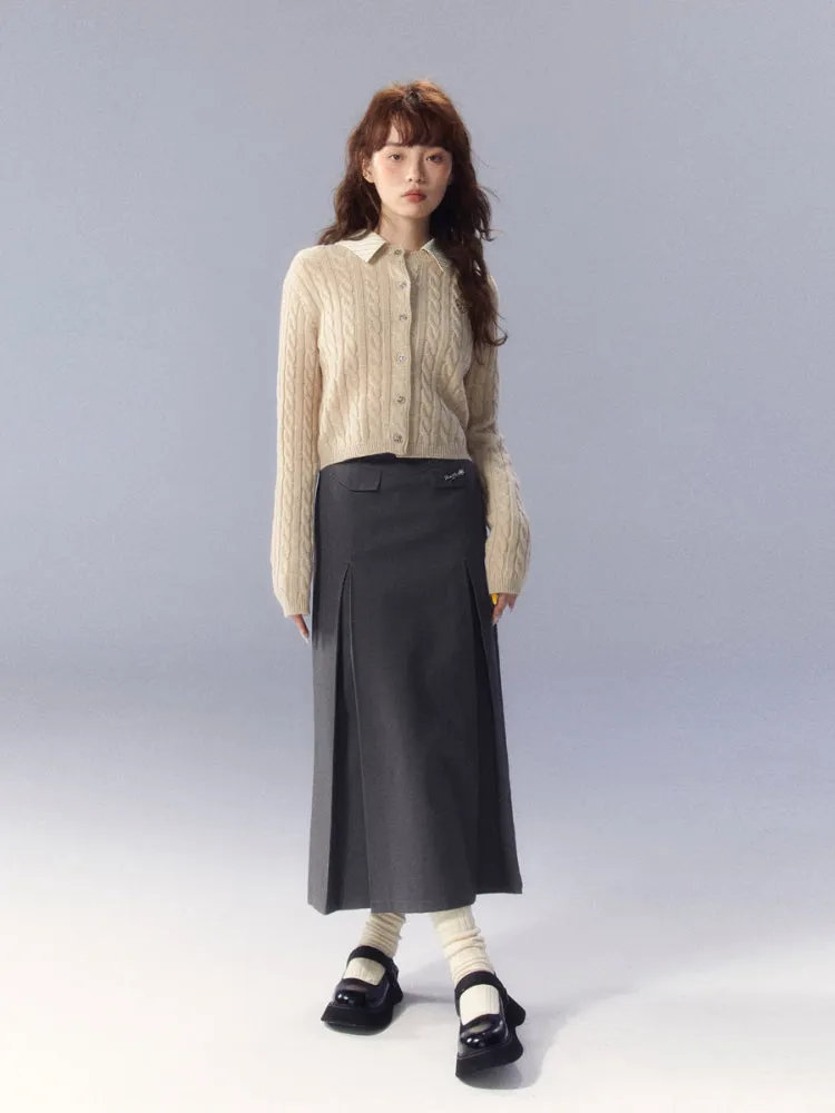 (Final Sale) Gray A-line Pleated Suit Skirt