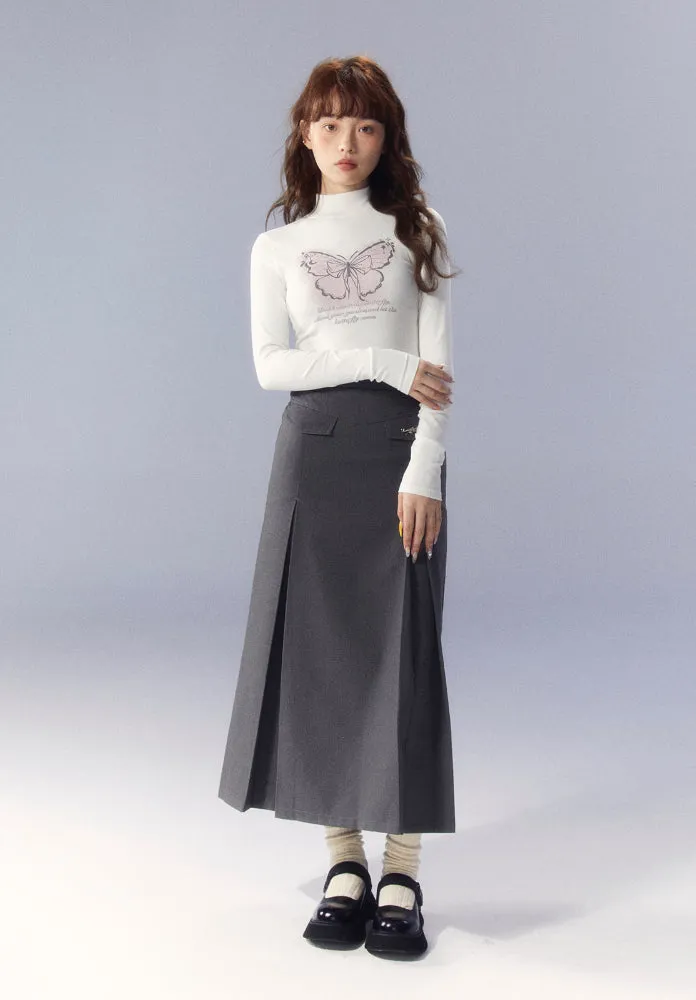 (Final Sale) Gray A-line Pleated Suit Skirt