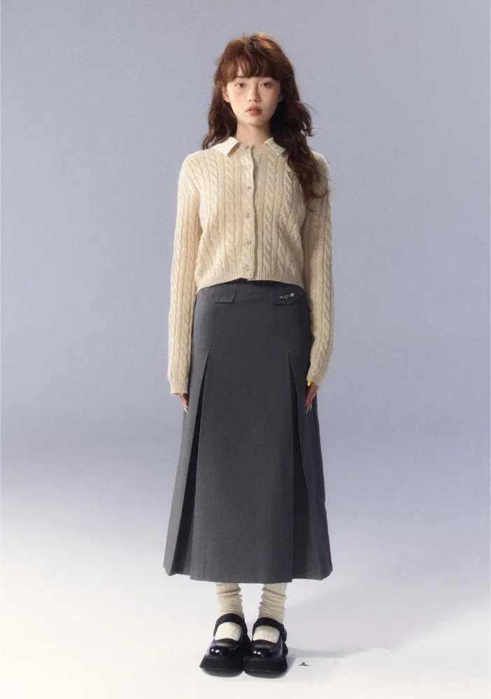 (Final Sale) Gray A-line Pleated Suit Skirt