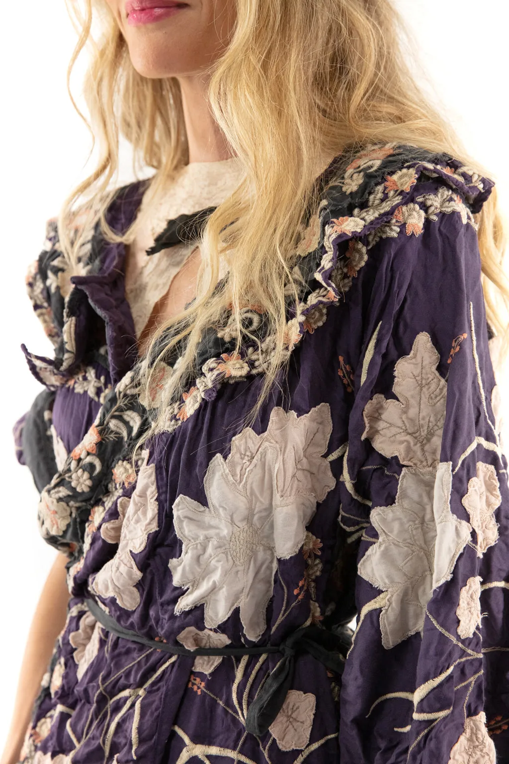 Floral Appliqué Danji Kimono Magnolia Pearl