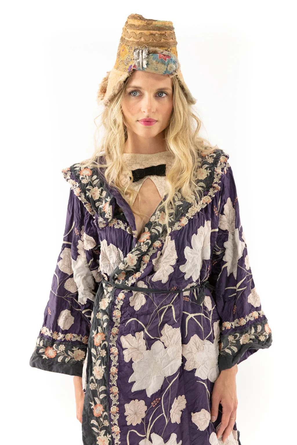 Floral Appliqué Danji Kimono Magnolia Pearl