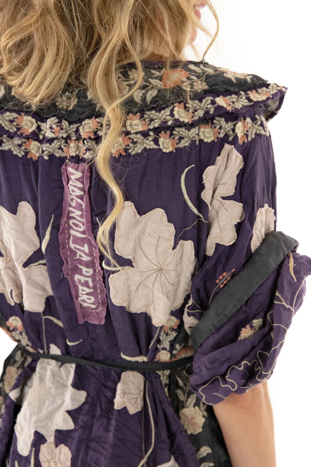Floral Appliqué Danji Kimono Magnolia Pearl