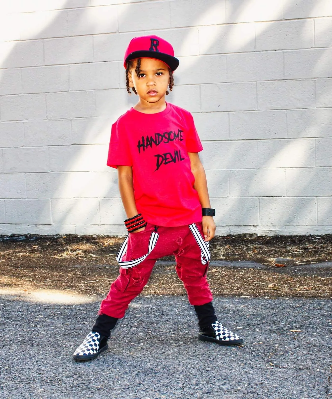 Kid's Cargo Pocket Harem Pants unisex kids distressed denim red olive green mustard
