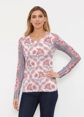Lattice Floral (7959) ~ Thermal Long Sleeve Crew Shirt