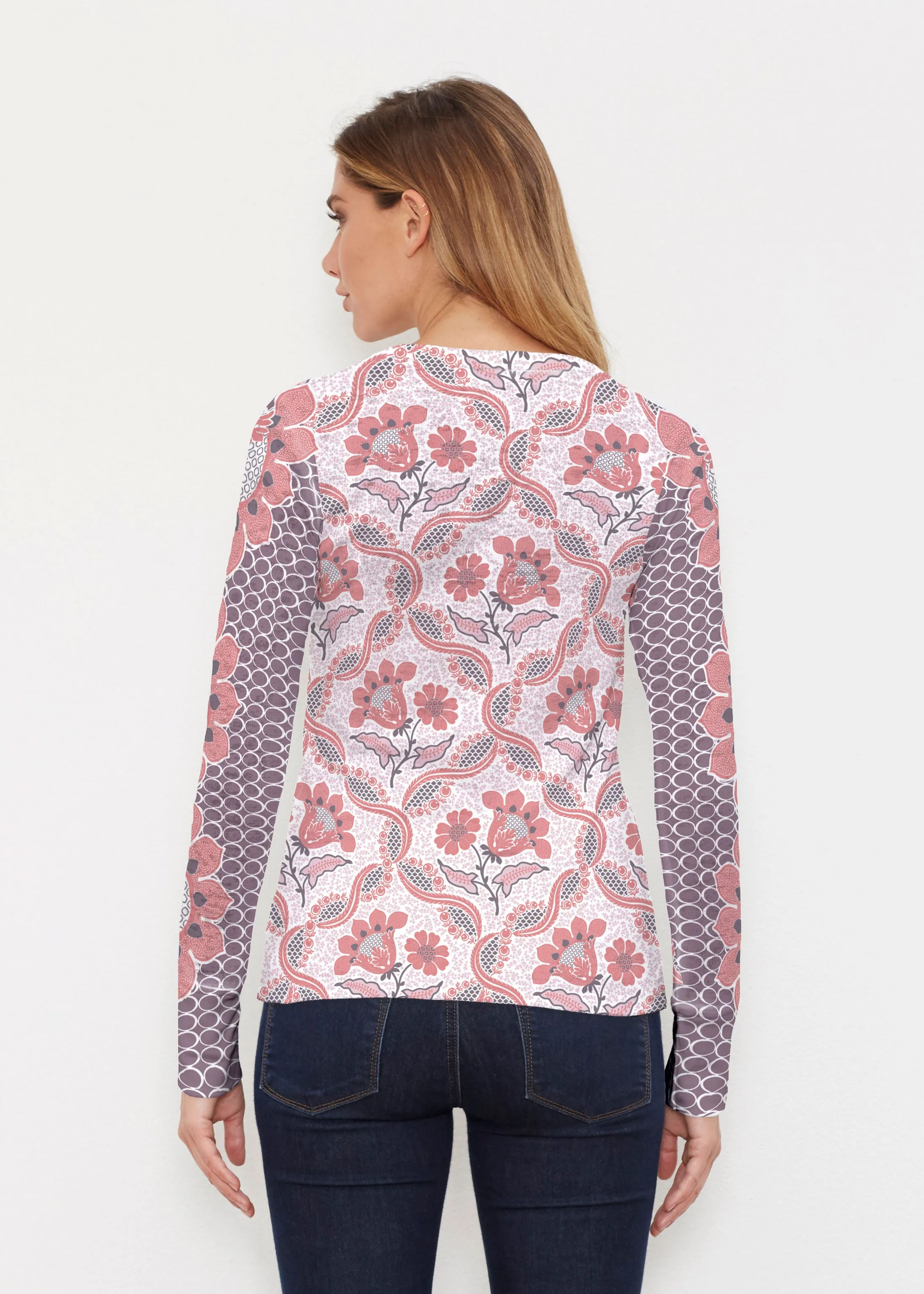 Lattice Floral (7959) ~ Thermal Long Sleeve Crew Shirt