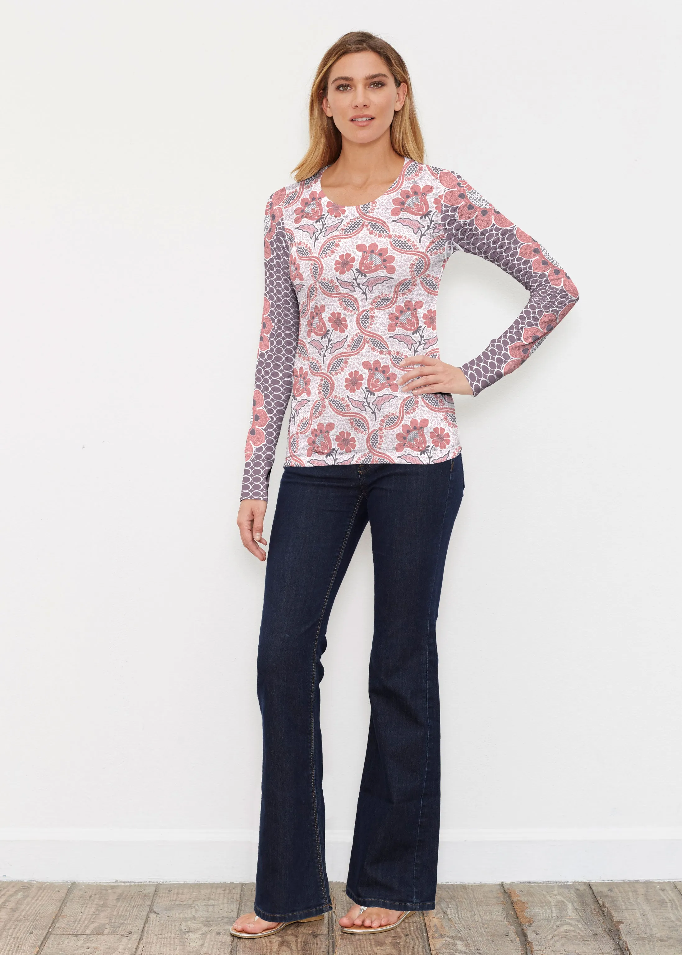 Lattice Floral (7959) ~ Thermal Long Sleeve Crew Shirt