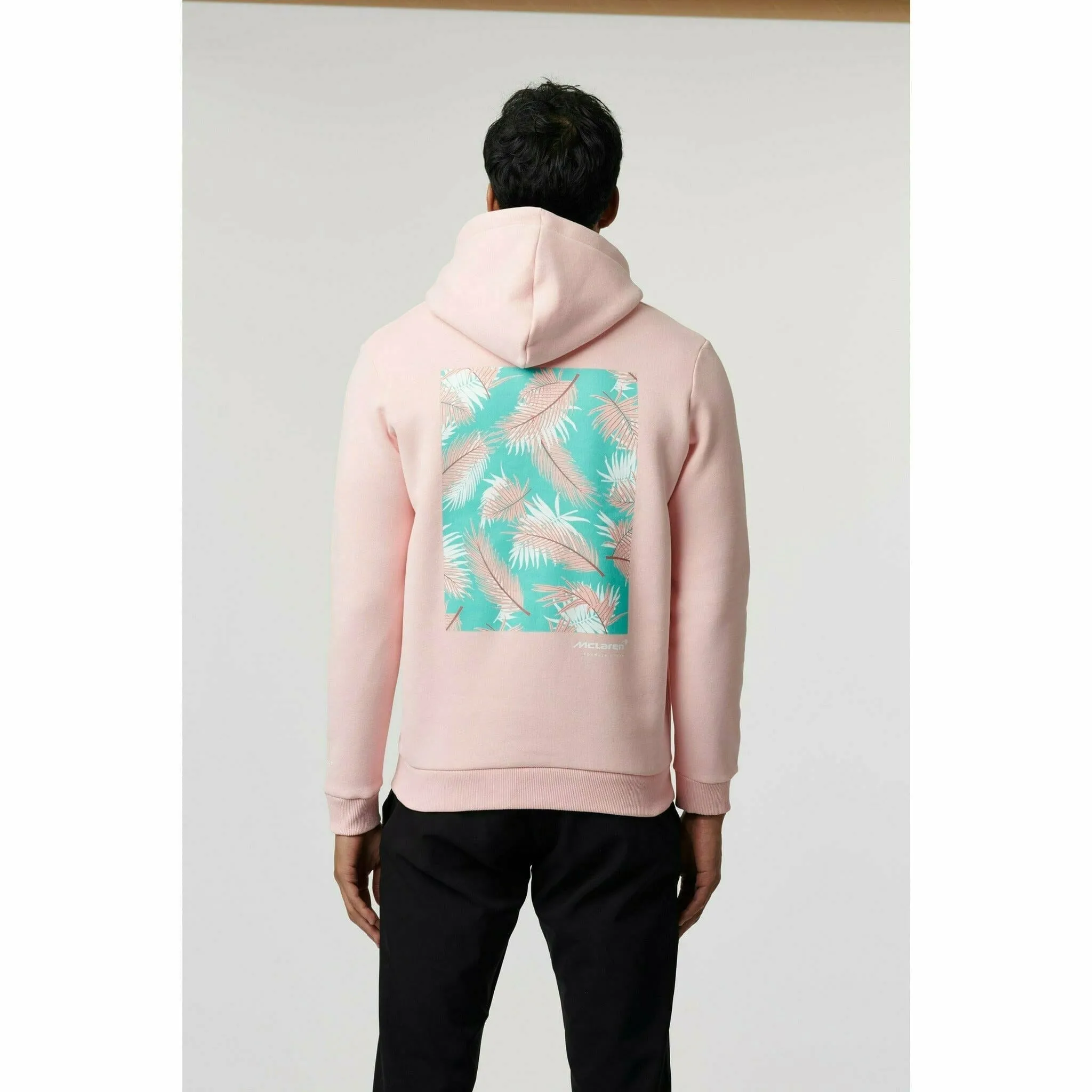 McLaren F1 Men's Miami Palm Graphic Hoodie -Black/Aqua Sky/Crystal Rose