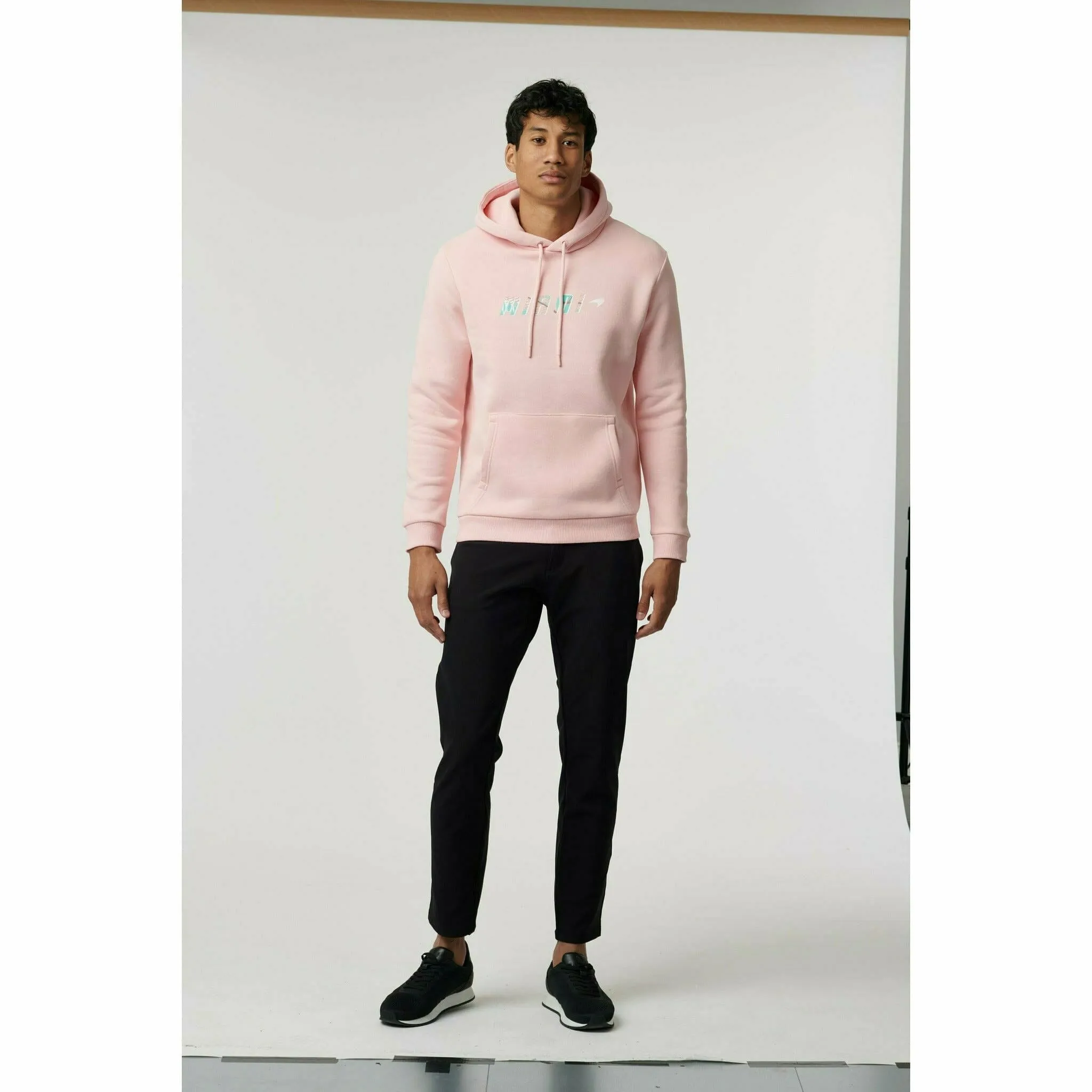 McLaren F1 Men's Miami Palm Graphic Hoodie -Black/Aqua Sky/Crystal Rose