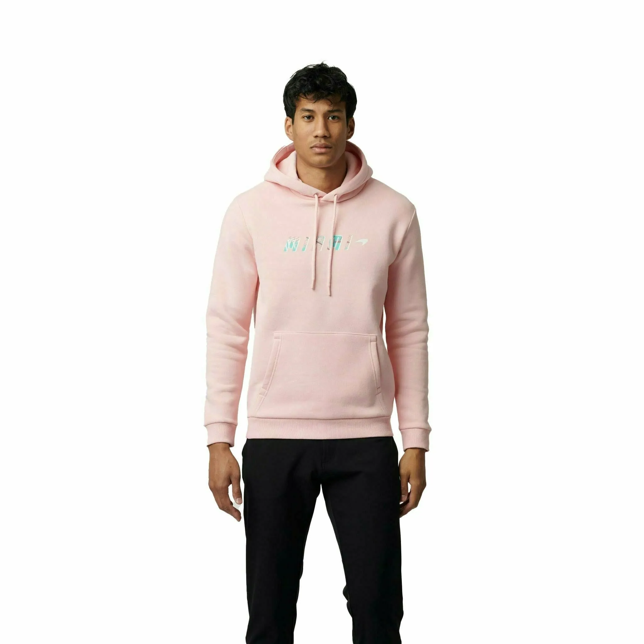 McLaren F1 Men's Miami Palm Graphic Hoodie -Black/Aqua Sky/Crystal Rose