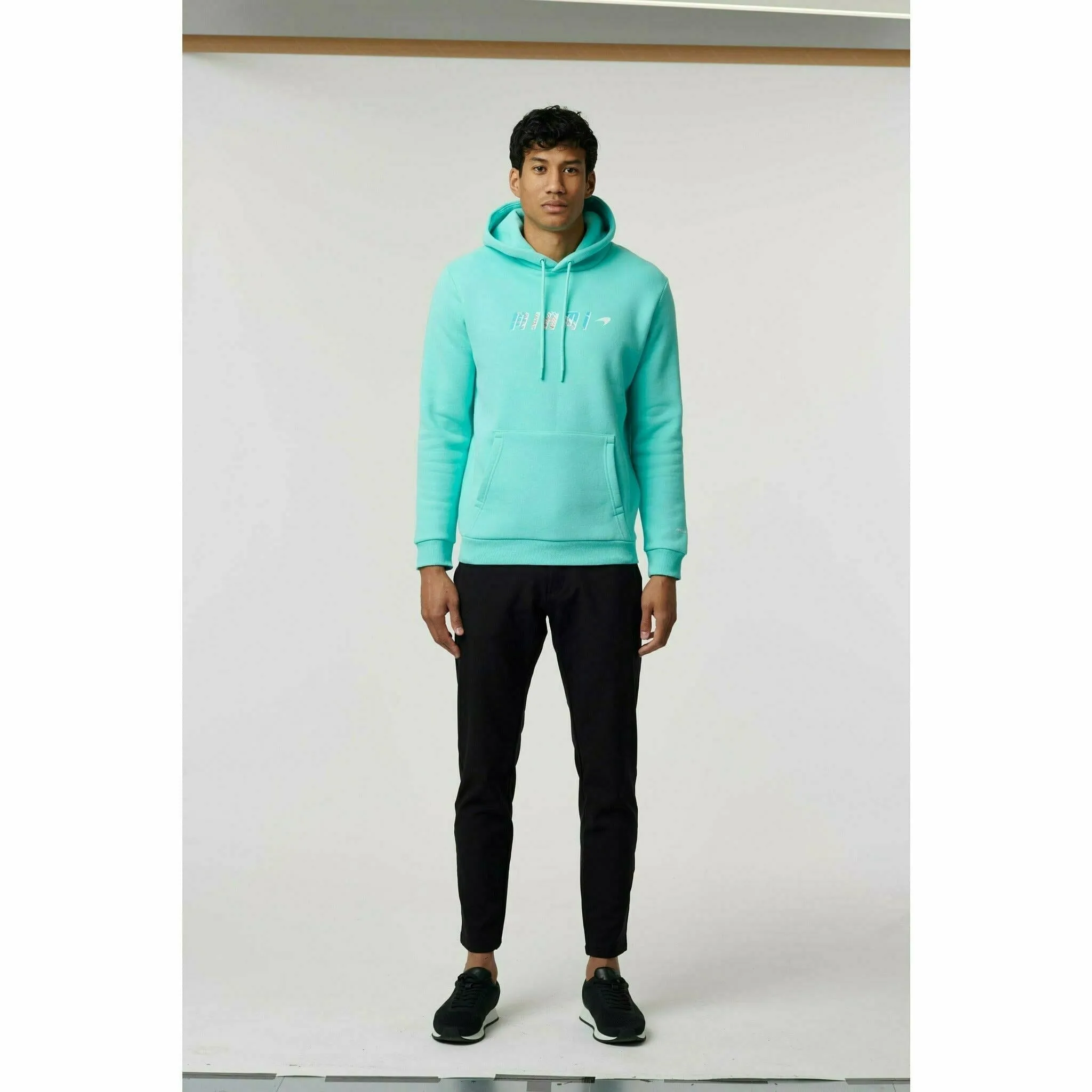 McLaren F1 Men's Miami Palm Graphic Hoodie -Black/Aqua Sky/Crystal Rose