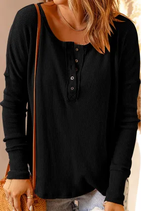 Mel Half Button Drop Shoulder Henley