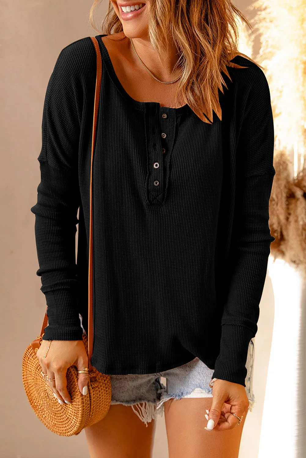 Mel Half Button Drop Shoulder Henley