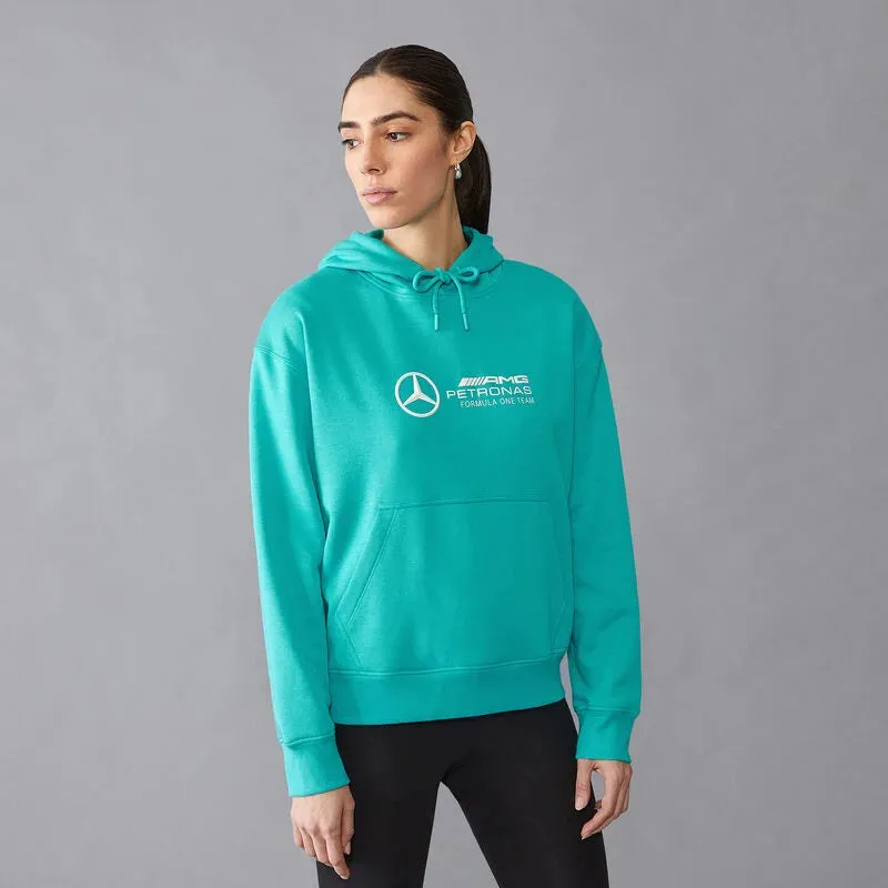 Mercedes AMG Petronas F1 Women's Oversized Logo Hoodie - Black/Green