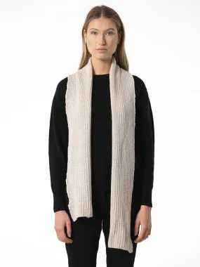 Merino Handknit Rib Scarf - Almond White