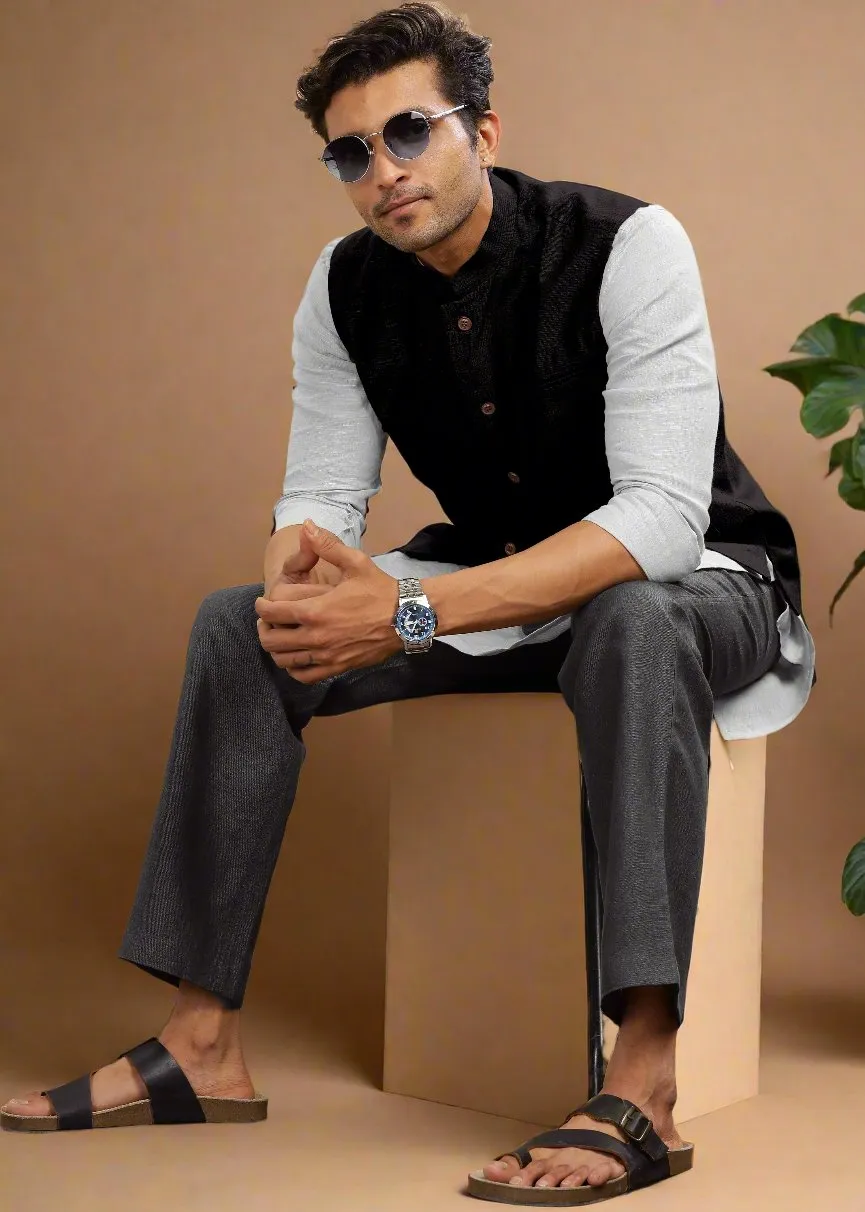 Nehru Pure Linen Jacket | Black