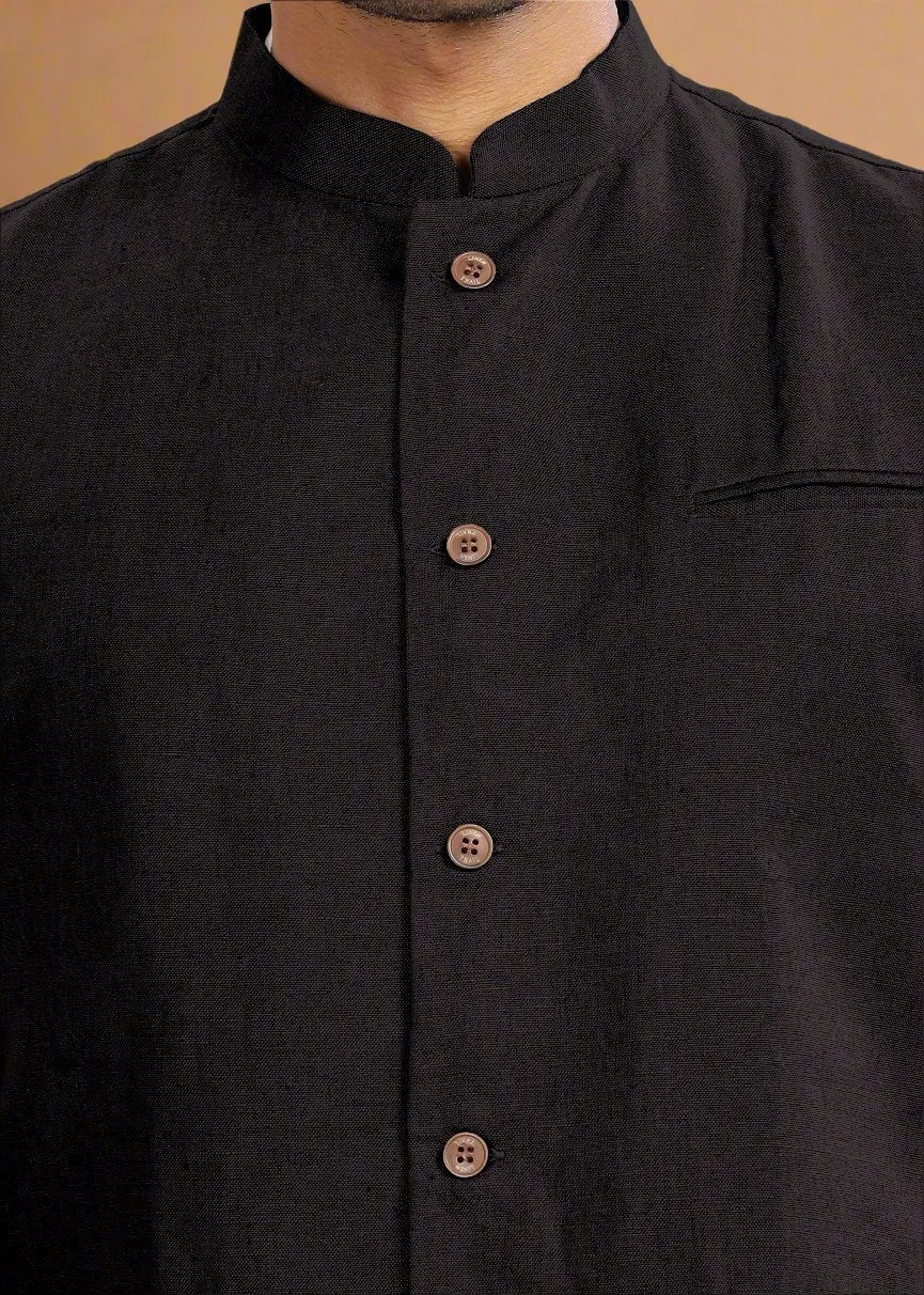 Nehru Pure Linen Jacket | Black