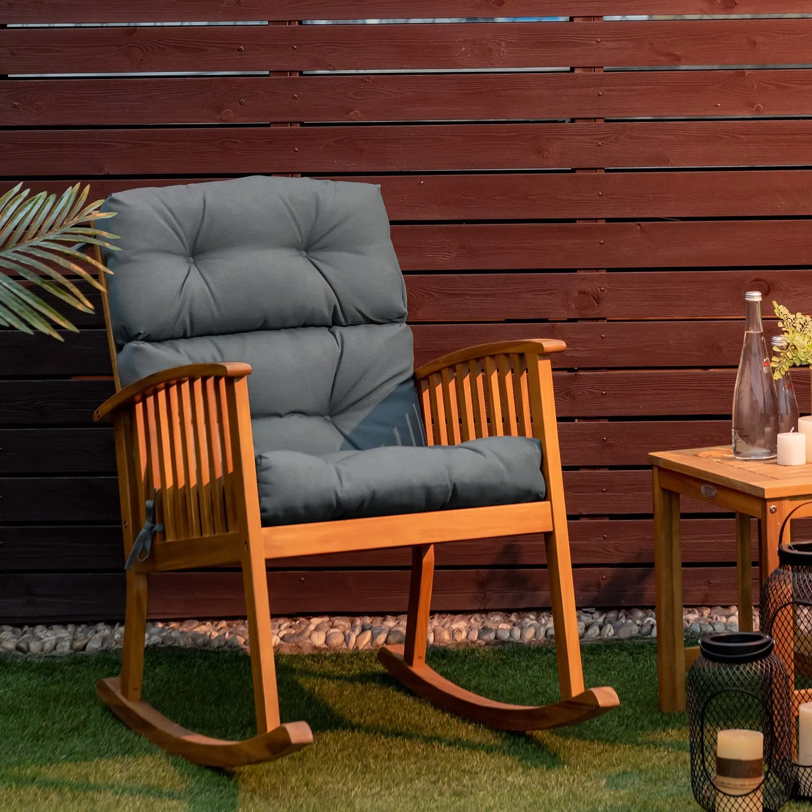 Patio High Back Chair Cushion, Tufted Chair Seat Pads with Non-Slip String Ties
