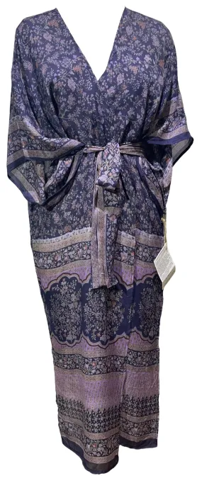 PCH4564 Sheer Pure Chiffon Silk  Avatar Long Pure Silk Kimono Sleeved Duster with Belt