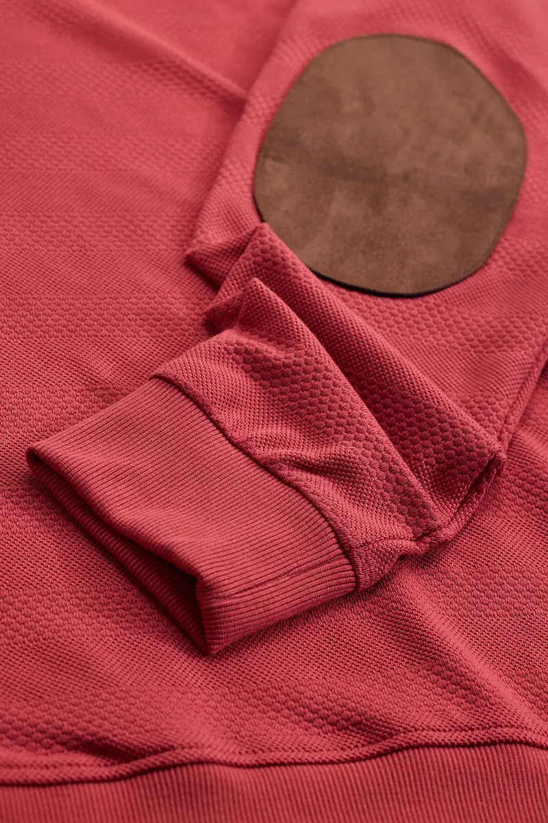 Red Elbow Patch Textured T-Shirt