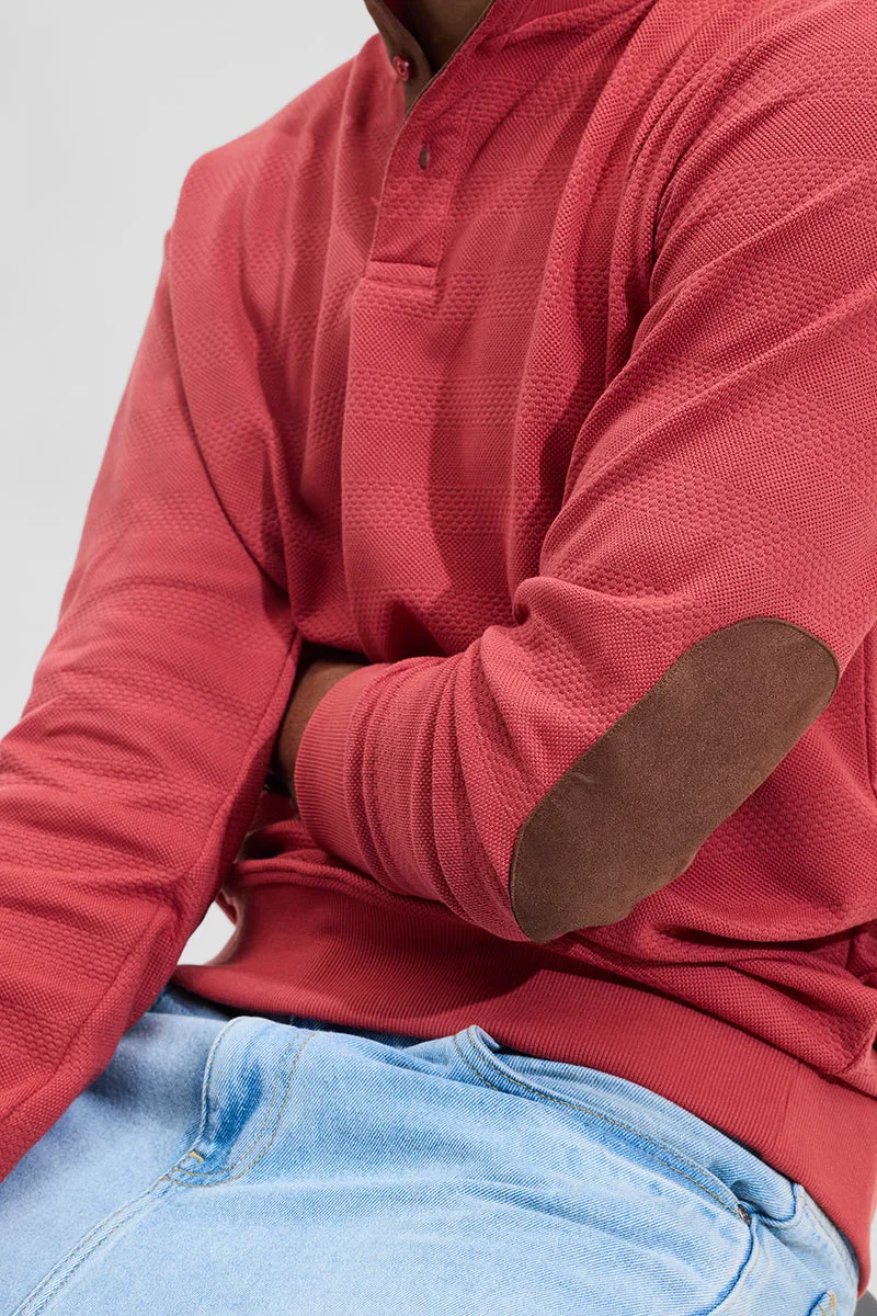 Red Elbow Patch Textured T-Shirt