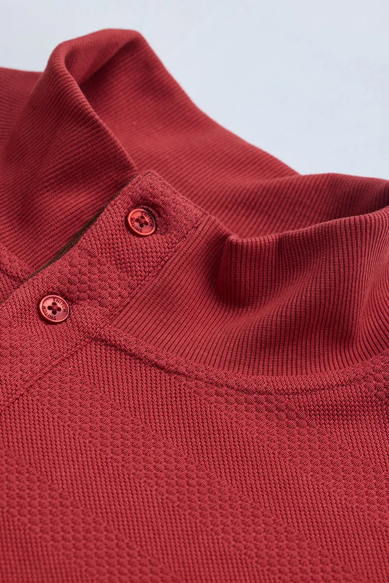 Red Elbow Patch Textured T-Shirt