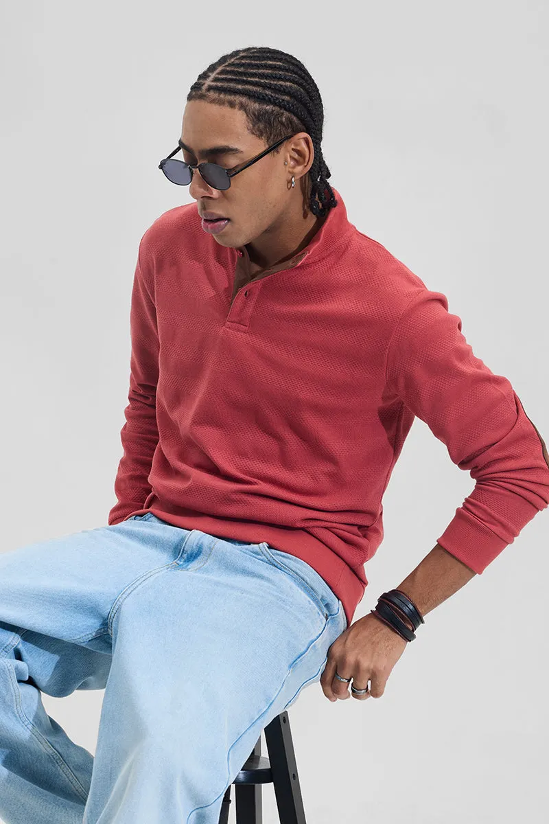 Red Elbow Patch Textured T-Shirt
