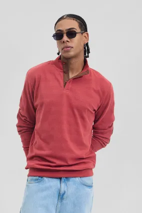 Red Elbow Patch Textured T-Shirt