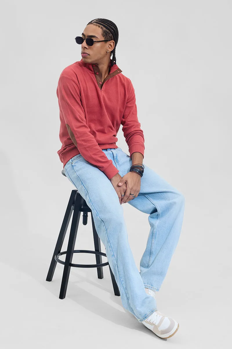 Red Elbow Patch Textured T-Shirt