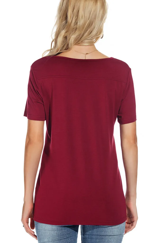Solid Short Sleeve Henley Button up T Shirt
