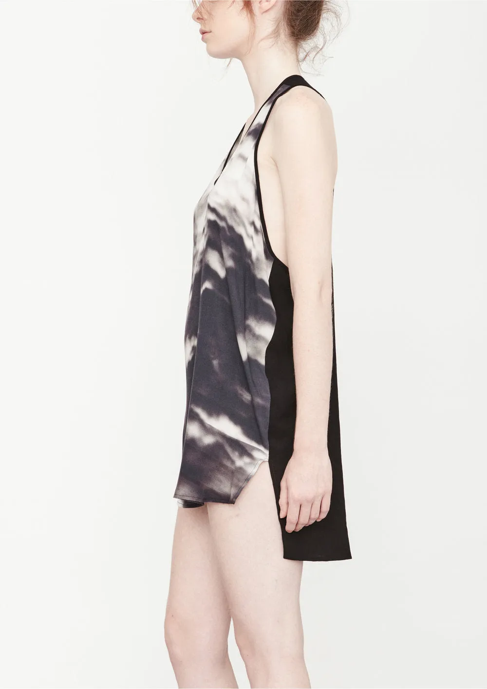 TANK TOP OVERSIZED - VISCOSE print cloud black / white