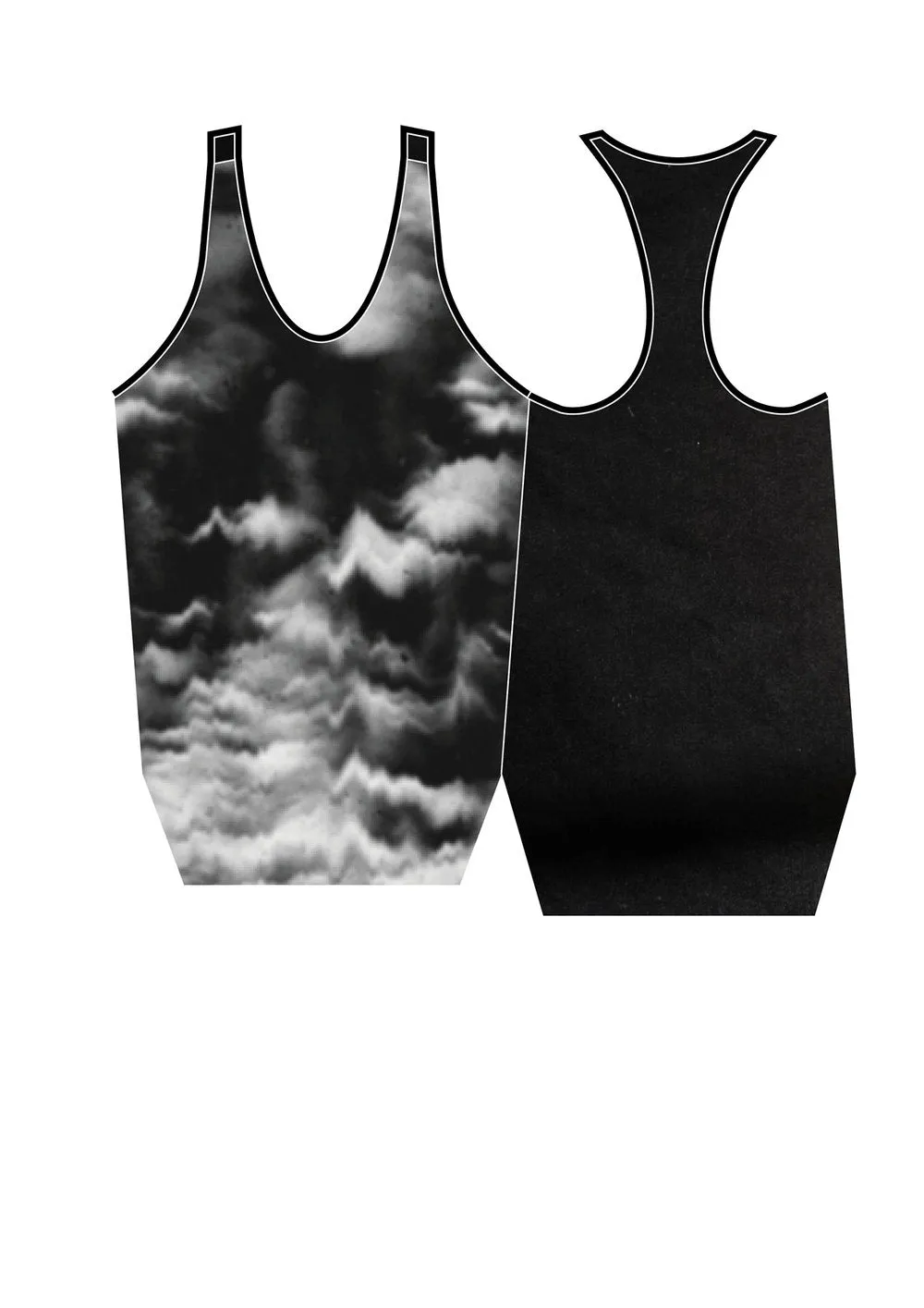 TANK TOP OVERSIZED - VISCOSE print cloud black / white