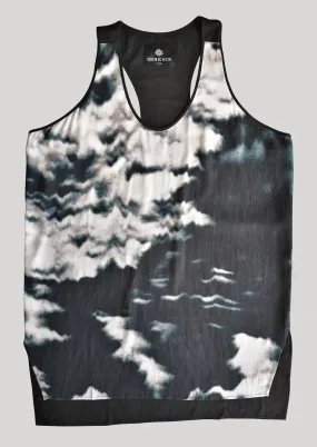 TANK TOP OVERSIZED - VISCOSE print cloud black / white